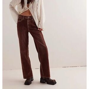 Free People Tinsley Baggy Flocked Cord Jeans Brown 24
